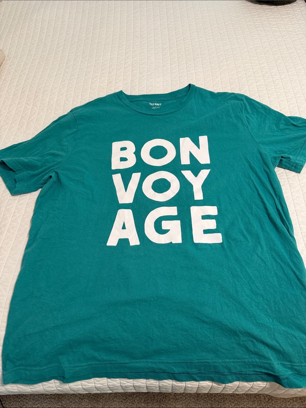 Old Navy Teal Graphic 'BON VOYAGE' Short Sleeve Tee
